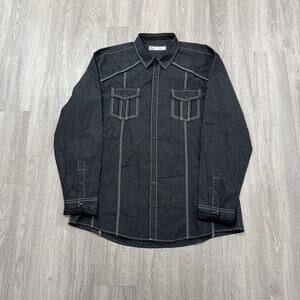 BKE Snap Button Shirt Men's 2XL XXL Black Solid Athletic Long Sleeve Western
